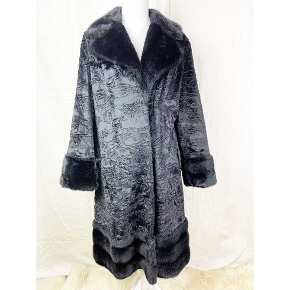 unknown Jackets & Blazers - Unique 1960's Black Faux Fur Coat / Overcoat / Made In England